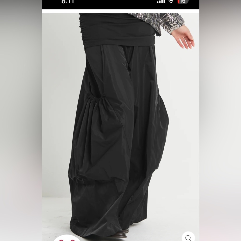 Nylon wide leg pants with huge pockets
